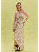 V Neck Backless Halter Neck Beige Floral Dress 4656
